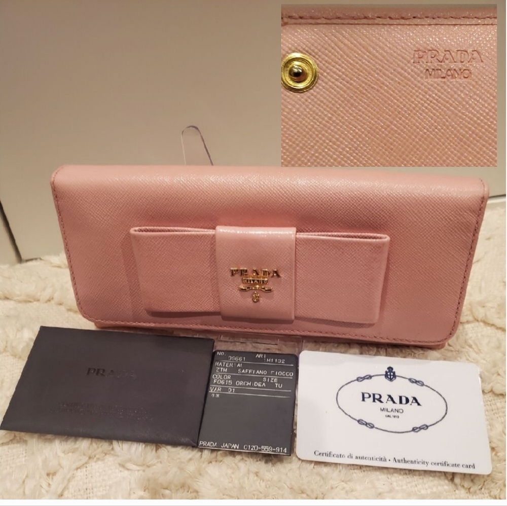 Prada Pink Saffiano Leather Wallet with Bow Detail - Picture 15 of 16